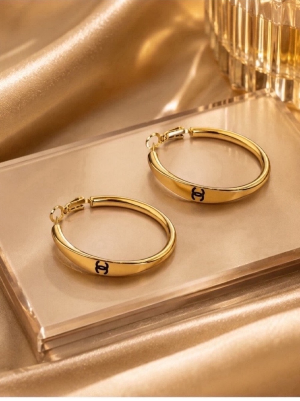 Gold CC Hoop Earrings - Picture 3 of 8